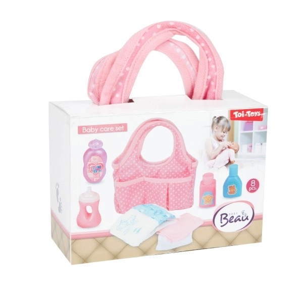 Tas voor poppen met accessoires plastic in plastic doos 17x12x7cm