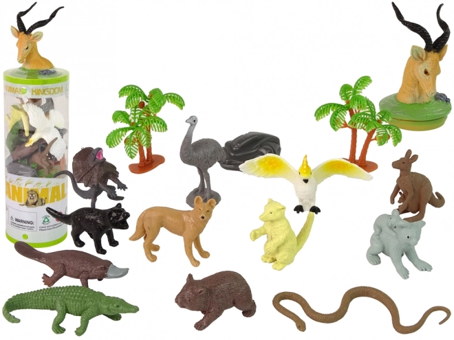 Set Australische Dieren Beeldjes 12st. Accessoires in buis