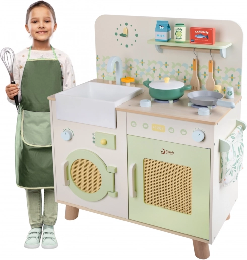 Houten multifunctionele XXL-keuken met wasmachine en accessoires