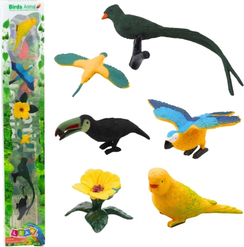 Set of Mini Figures Exotic Birds Hibiscus Yellow 4-11 cm 6 pcs