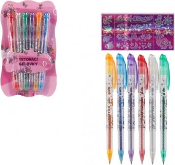 Set gel-tattoo pennen met sjablonen, 6 stuks