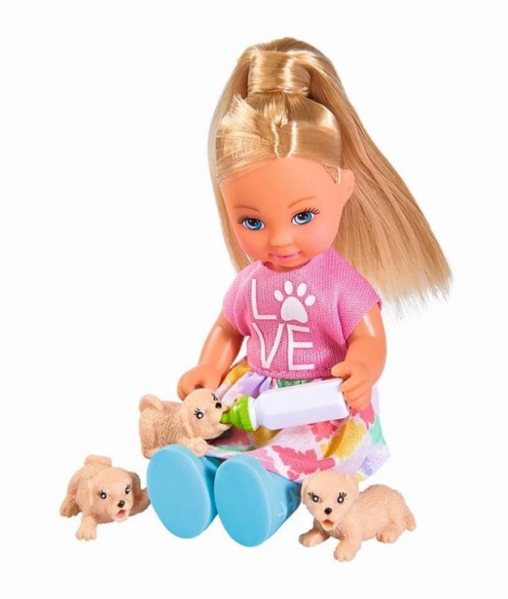 Pop Evička met hondje en puppy's