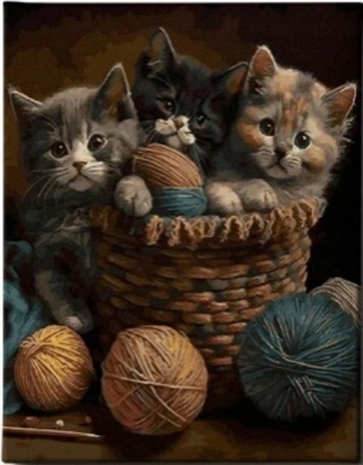 Diamantschilderen Kittens in een mand 30 × 40 cm