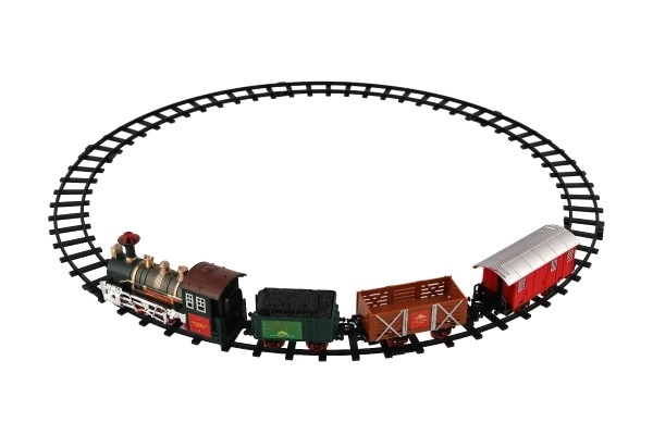 Trein + 3 wagons met rails 8 stuks op batterijen met geluid en licht in doos 41x28x6cm