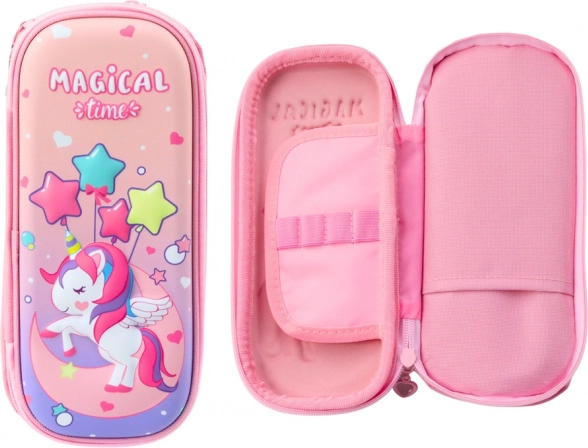 Trousse rose avec licorne 3D, deux compartiments 24 × 11 × 7 cm