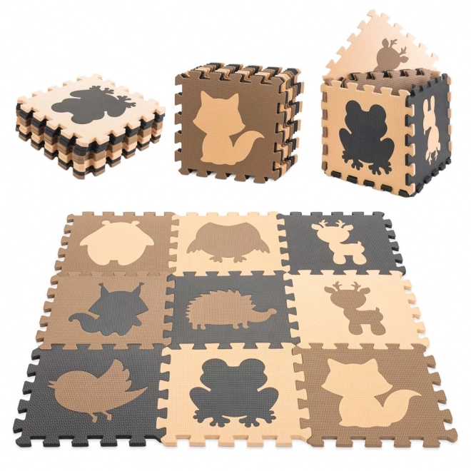 Bruine foam puzzel met bosdieren - 9 stuks