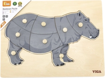 Houten Montessori-inlegpuzzel – nijlpaard VIGA