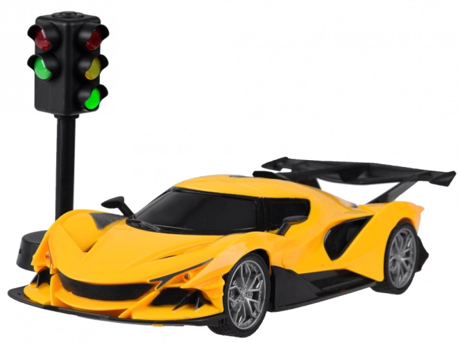 Raceauto met afstandsbediening en accessoires – Geel