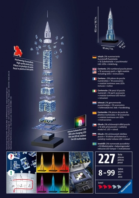 RAVENSBURGER Verlicht 3D puzzel Nachteditie Chrysler Building 216 stukjes