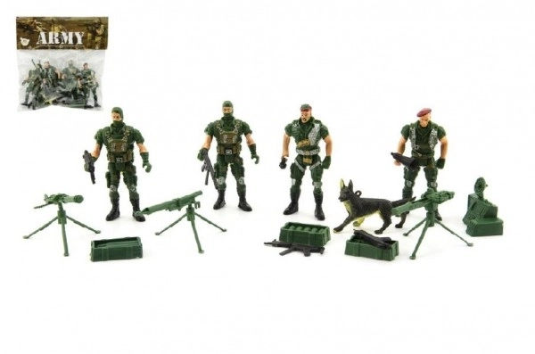 Set van 4 soldaten met accessoires, plastic CZ ontwerp op kaart 18x19,5cm