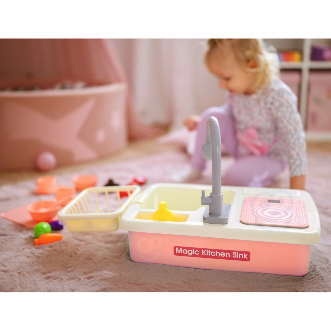Évier pour enfants avec eau courante - rose