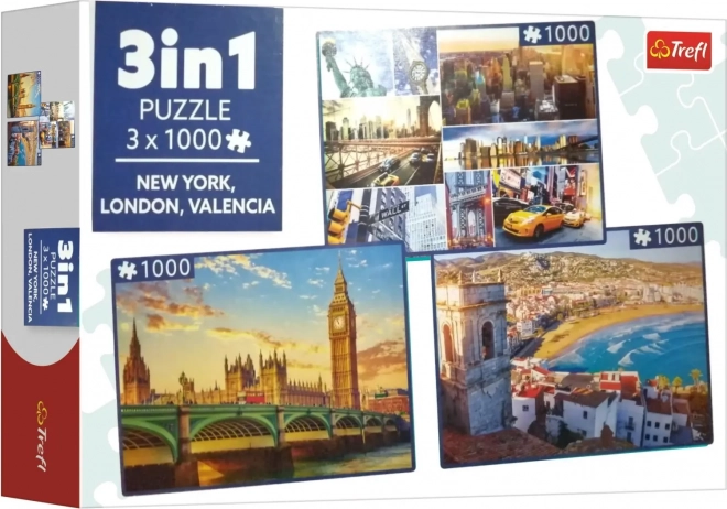 Puzzel New York, Londen en Valencia 3x1000 stukjes