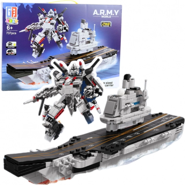 Coffret de construction porte-avions et robot 2-en-1, 737 pièces