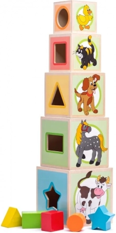Wooden Stacking Cups with Shapes – Tower with Sorter