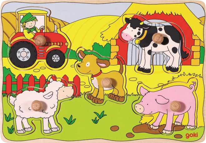 Goki wooden farm peg puzzle
