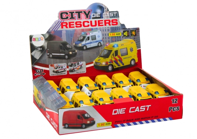 Modèle d'ambulance 1:32 avec portes ouvrantes et effets lumineux et sonores - jaune