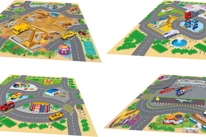 Speelmat met 2 voertuigen metaal 70x70 cm