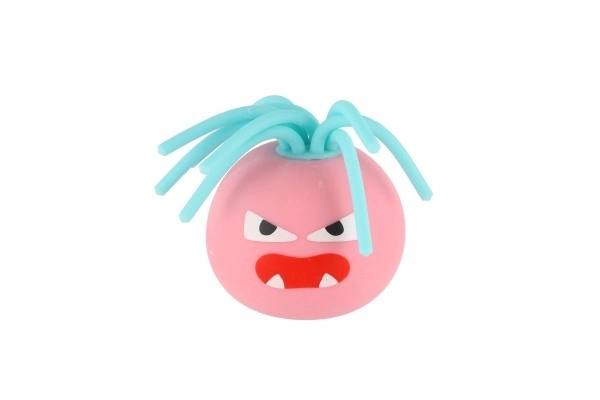 Ball met gezicht met franjes anti-stress knijpslijm 6cm 4 kleuren