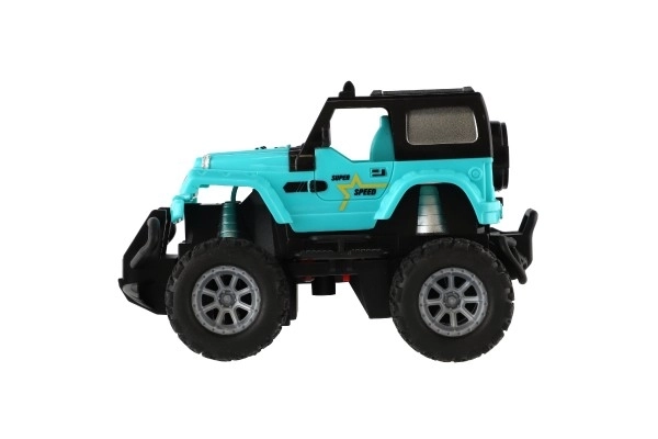 RC off-road car 14cm plastic 27MHz battery operated with light in box 20x11x10cm – Turquoise