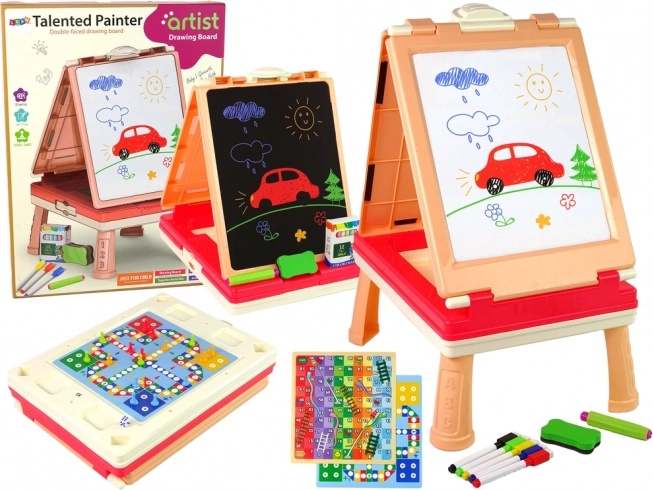 Kinder-Tafel 3-in-1, zweiseitig, mit Tisch und Brettspielen