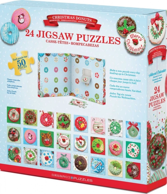 Adventskalender met Puzzel Eurographics 24 x 50 Stuks – Kerst donuts