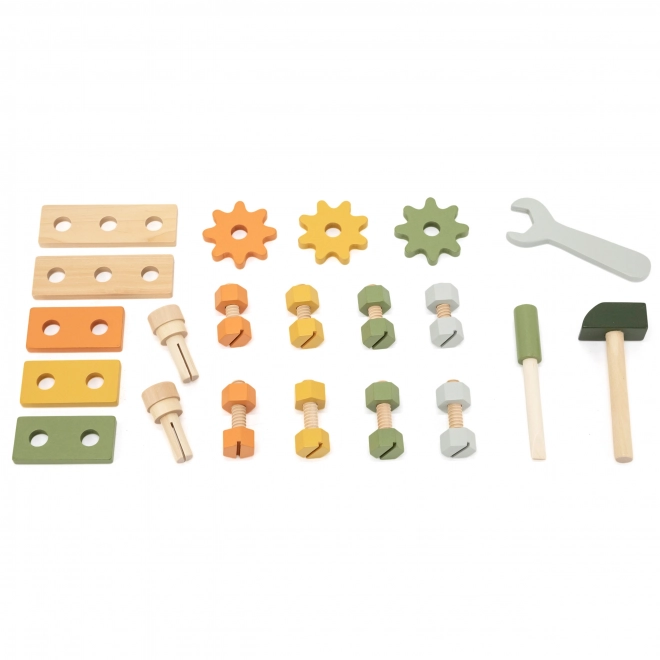 Houten werkbank met gereedschap