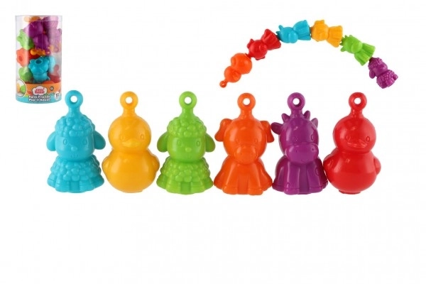 Dieren plastic huisboerderij verbindend tot ketting 12 stuks 8 cm in plastic doos 10x18 cm 12m+