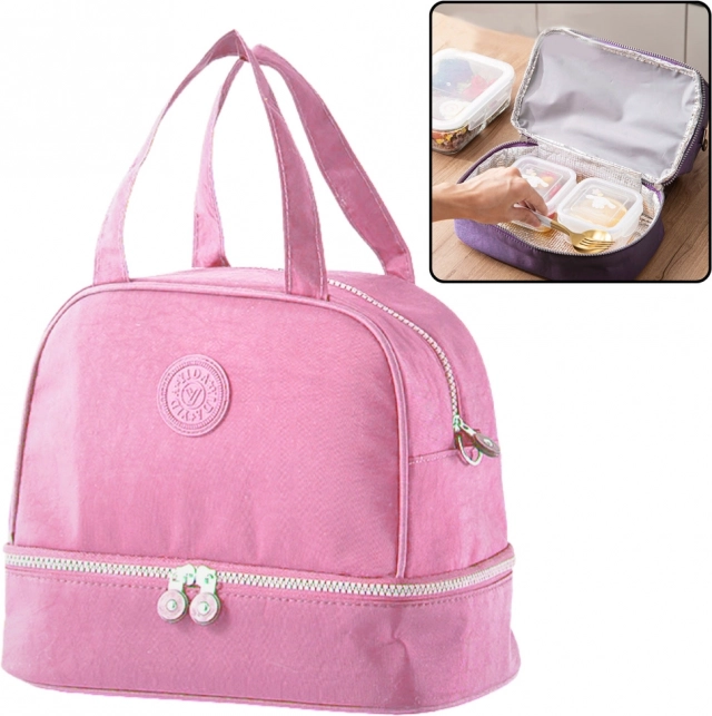 Sac isotherme rose pour repas avec bandoulière réglable 27 cm