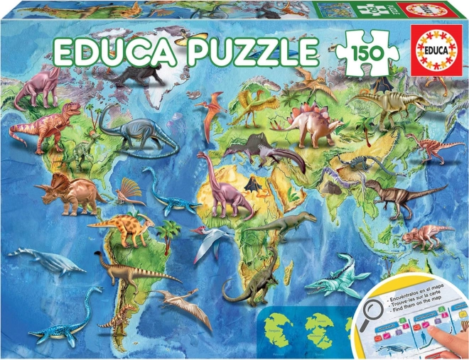 Puzzle World Map with Dinosaurs EDUCA 150 pieces