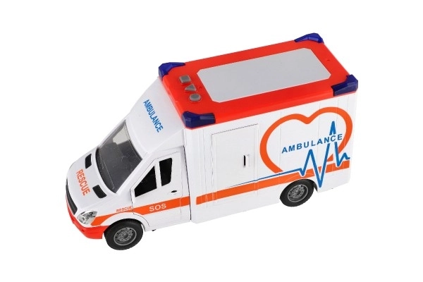 Speelgoed Ambulance van Plastic 28cm met Brancard en Trage Terugkeer met Licht en Geluid