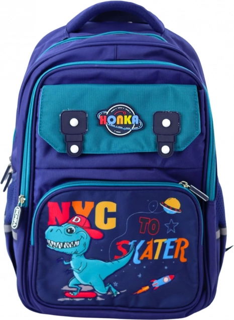Sac à dos scolaire pour enfants motif dinosaures, bleu marine 41x30x16 cm