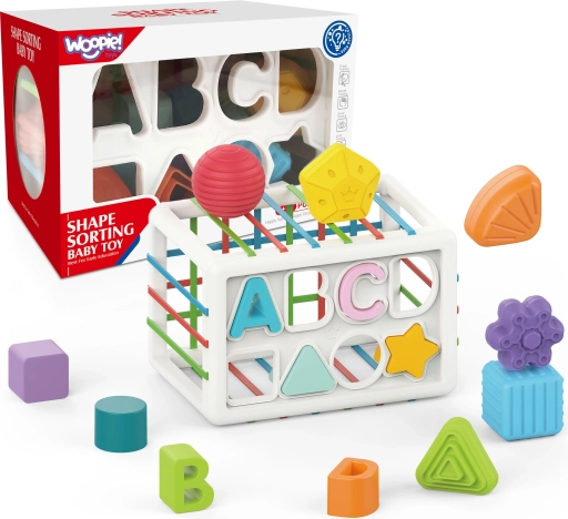 WOOPIE elastischer Sensorik-Würfel – Formen- und Buchstaben-Sortierer, 15 Teile