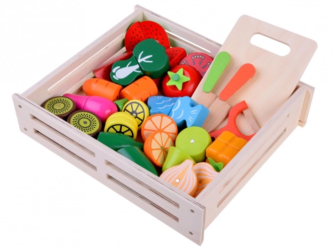 Grote set houten magnetische dozen voor het snijden van groenten en fruit ZA4121