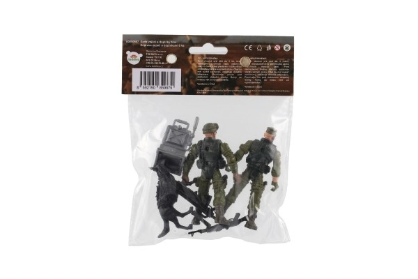 Set soldaten met hond met accessoires 6st plastic in zakje 17x20x3cm