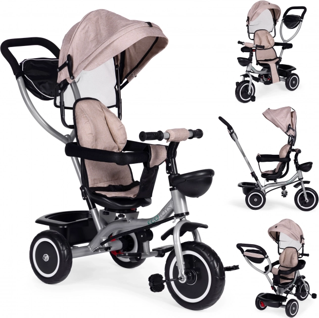 Kinder 2-in-1 driewieler met draaibare zitting en inklapbare kap, beige ECOTOYS