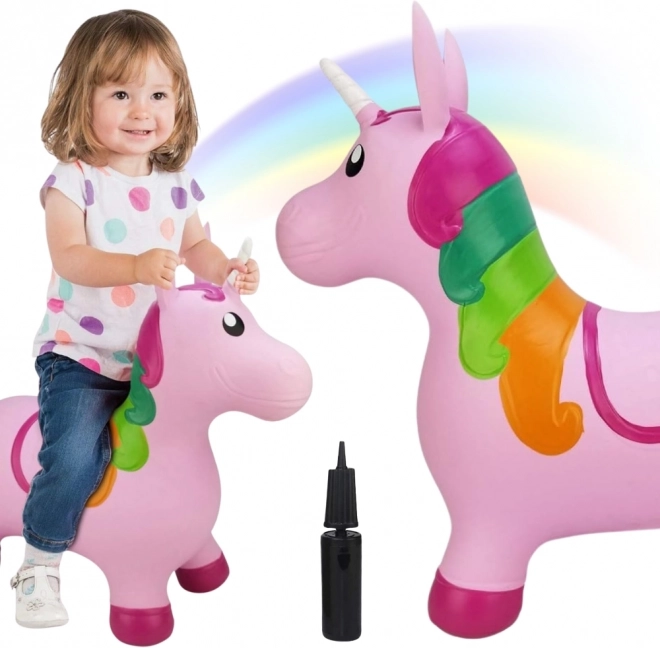 Springende roze eenhoorn Woopie met pomp