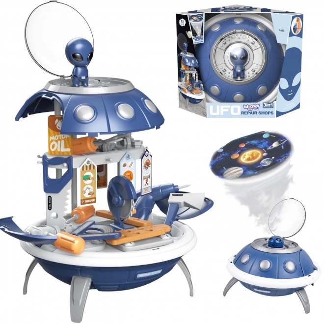 Kinder kosmische set: projector, rugzak en werkplaats UFO