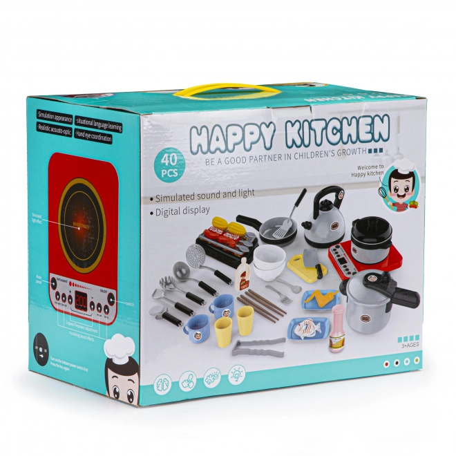 Keuken- en grillspeelset voor kinderen met geluid en LED, 40 delen