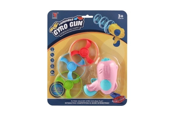 Schietschijfje 3 stuks + pistoolstarter plastic 4 kleuren op kaart 21,5x26x6cm
