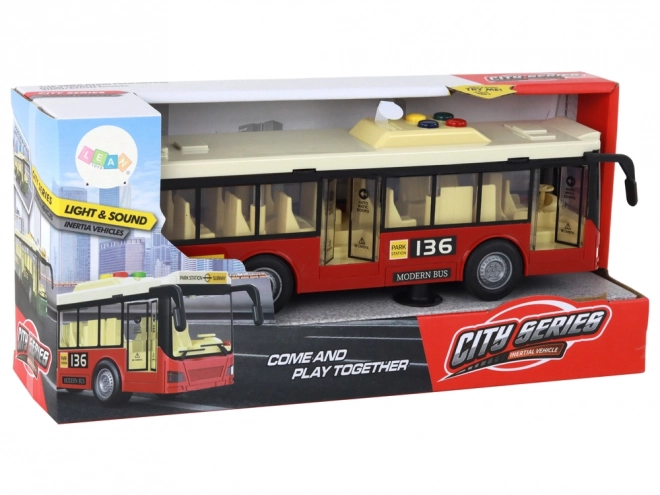 Rode stadsbus op batterijen met lichten en geluiden 1:16