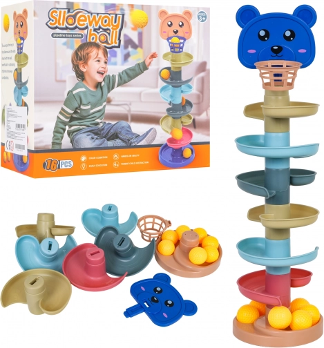 Kleurige knikkerbaan met beertje voor kinderen 3+