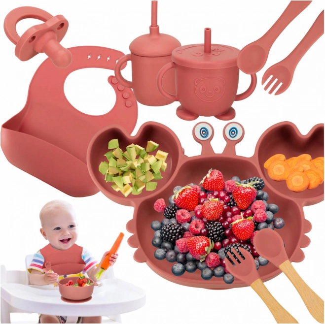 Silikon-Küchengeschirr-Set für Kinder Krabbe 19 Stk. dunkelrosa