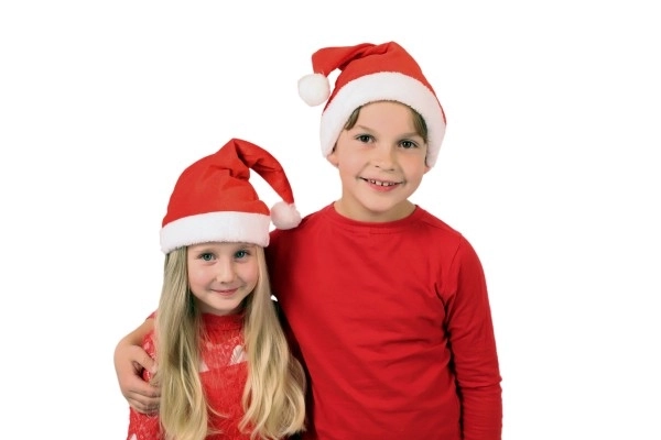 Kerstmuts kinderstof diameter 25 cm op kaart carnaval