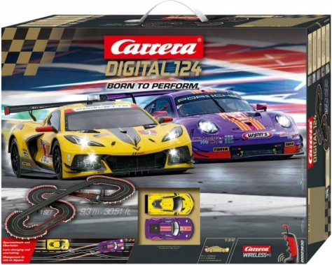 Circuit Carrera Digital 124 Born to Perform avec voitures Porsche 911 RSR et Chevrolet Corvette