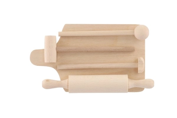 Keukengerei snijplank, deegroller, hamer hout 20cm in zak