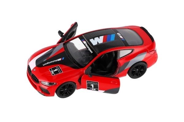 Auto Kinsmart BMW M8 Competition Coupé 1:38 metaal/plastic 12,5cm 4 kleuren met terugtrekmechanisme 12 stuks in doos
