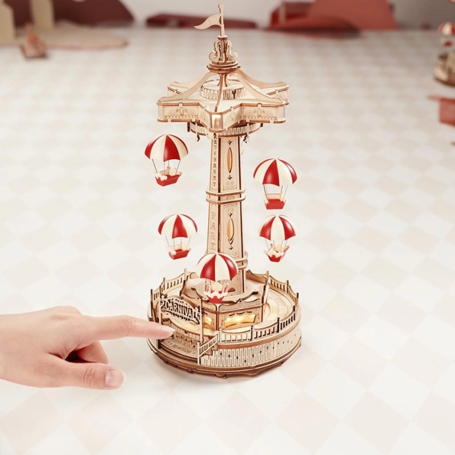 RoboTime 3D puzzel muziekdoos Parachute kleurrijke draaimolen