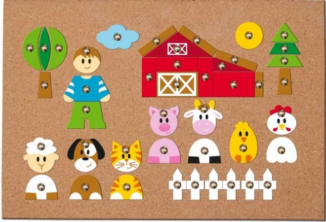 Jeu de clous en liège Animaux de la ferme