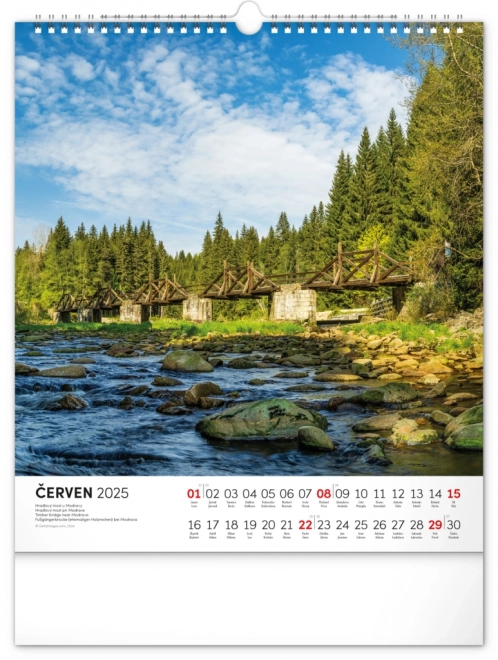 NOTIQUE Muurkalender Wandelen door het Tsjechische landschap 2025, 30 x 34 cm