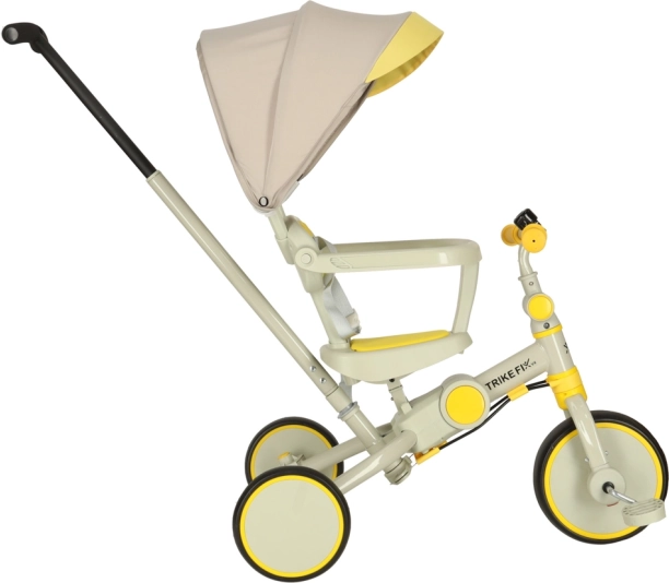 Children's Tricycle TRIKE FIX V4 6-in-1 with Parent Handle and Canopy – Yellow-Grey